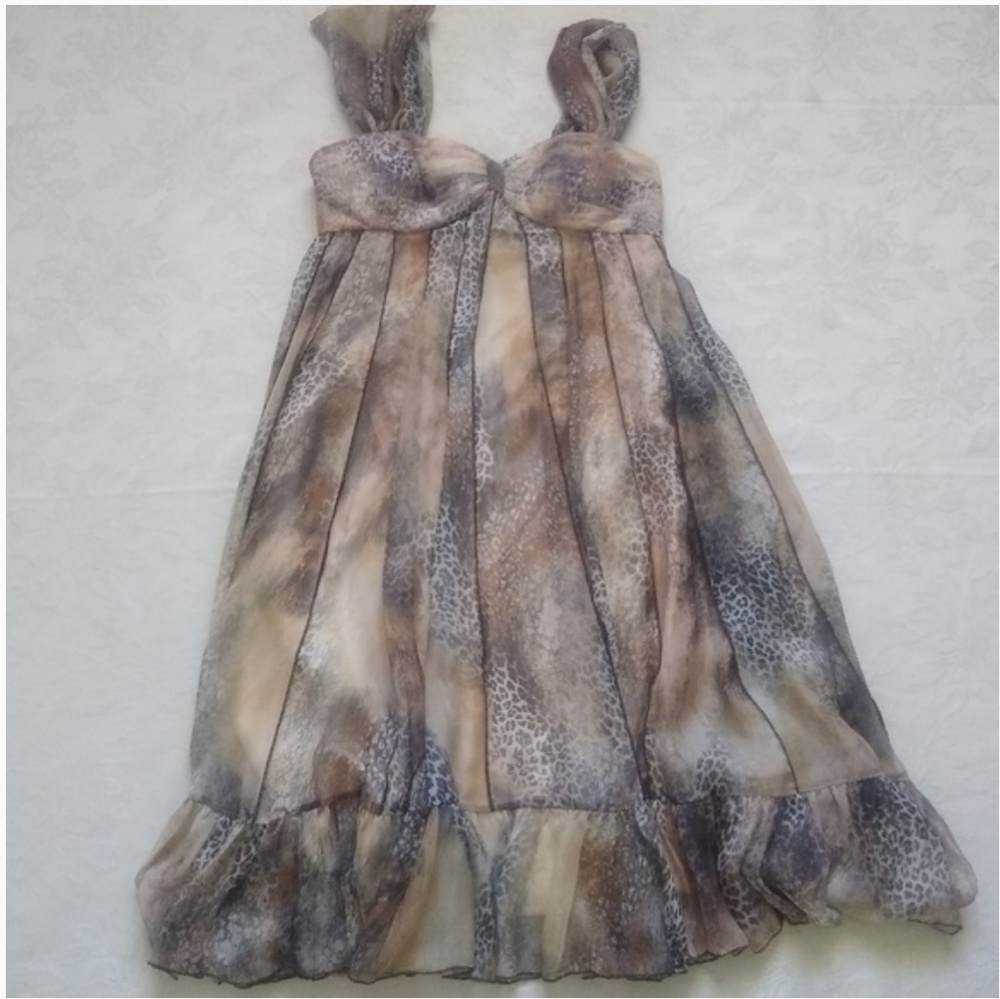 Alberto Makali flowy swing leopard ruffle hem Bustier Cocktail